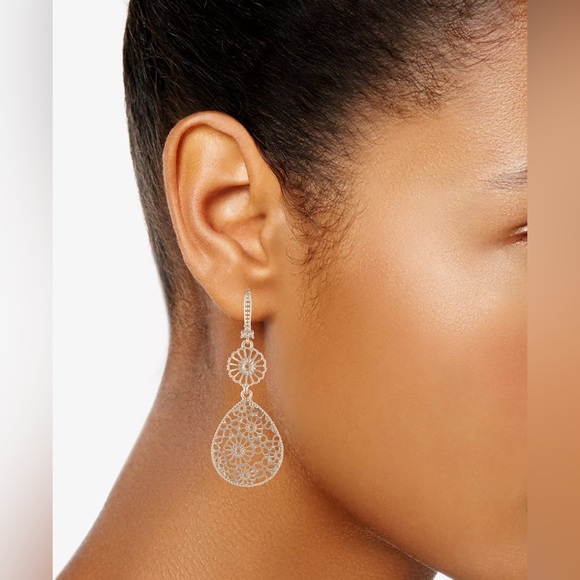 NWT Marchesa Gold-Tone Filigree Double Drop Earrings - Picture 3 of 8